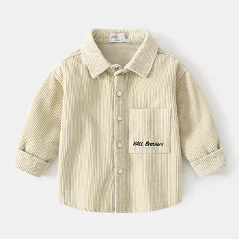 Вельветовый кардиган для мальчиков, рубашки для маленьких мальчиков, школьная блузка с длинным рукавом, детская Белая рубашка для маленьких мальчиков, блузка, детские топы 2023 г.