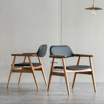 Скандинавские обеденные стулья, Домашний обеденный стул из массива дерева, современное минималистичное кресло, Высококачественное кожаное кресло с мягкой спинкой, стул из ясеня