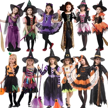 костюм на Хэллоуин, детский костюм, детские новогодние костюмы, Новогодний костюм ведьмы, платье принцессы Санта-Клауса для карнавала для девочек