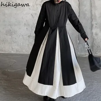 Японское женское платье в стиле пэчворк с воротником-стойкой, Темпераментный халат, женское модное винтажное Макси-платье трапециевидной формы с большими размахами, Vestido Femme