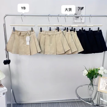 Женская летняя юбка Корейская мода Милые сексуальные мини юбки Женская винтажная униформа Y2k плиссированная юбка сплошной цвет