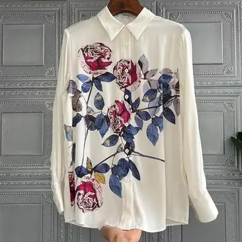 Рубашка Женская Весна Лето 2023 Новый Топ С Длинным Рукавом Темпераментная Белая Рубашка С Цветочным Рисунком Camisas De Mujer