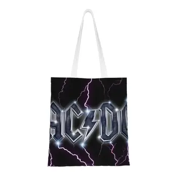Австралийская музыка хэви-метал Сумки для покупок продуктов Холщовые сумки для покупок через плечо Моющиеся Сумки AC DC Rock And Roll Band