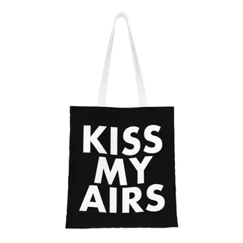 Сумка-тоут Kiss My Airs с принтом в кавайном стиле, сумка-шоппер из переработанного холста через плечо