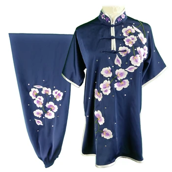 настроить женщин ДЛЯ ВЗРОСЛЫХ Боевые искусства магнолия цветная одежда вышивка цветок взрослые женские костюмы кунг-фу ушу униформа синий