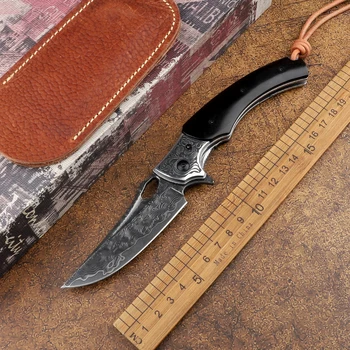 Карманный многофункциональный инструмент EDC из Дамасской стали ручной ковки, пояс для самообороны, Кобура, Складной нож