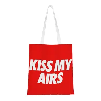 Модная сумка для покупок Kiss My Airs с принтом, моющаяся холщовая сумка для покупок через плечо