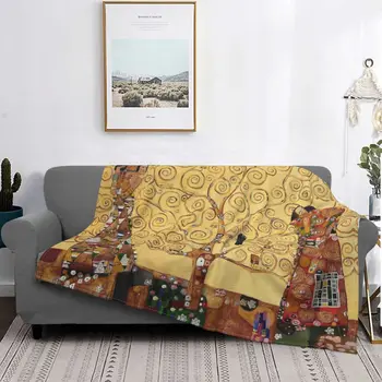 Вязаные одеяла Gustav Klimt, Фланелевое Дерево жизни, Stoclet Frieze, Легкое Тонкое Покрывало для автомобильного дивана, Покрывало для дивана