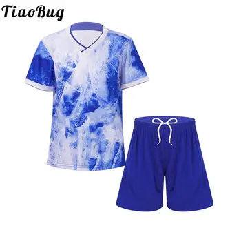 Спортивный костюм для мальчиков из 2 предметов с V-образным вырезом, коротким рукавом, футболка с принтом 
