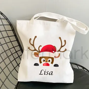Персонализация названия С Рождеством, сумки-тоут для покупок, Экологичная Многоразовая холщовая сумка для переноски, тканевые сумки для переноски