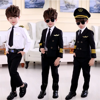 Авиационная форма, косплей, костюмы на Хэллоуин для детей, пилот, стюардесса, самолет, Мальчики, девочки, Карнавальная одежда для ролевых игр