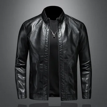 2023, Новая мужская осенняя красивая тонкая кожаная куртка, молодежная универсальная мотоциклетная куртка из искусственной кожи со стоячим воротником
