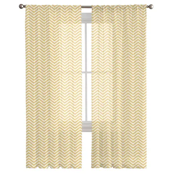 Белые и желтые прозрачные шторы с геометрической рябью для гостиной спальни кухни Шифоновые тюлевые шторы для домашнего отеля кофейного декора