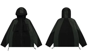 2023, Модная мужская ветровка, Куртки-карго с капюшоном, Осенняя походная водонепроницаемая куртка для кемпинга, повседневная Цветная блочная Лоскутная уличная