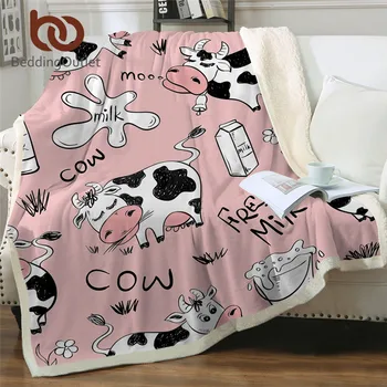 Постельный комплект Розовое шерстяное одеяло из коровьего меха с молочным рисунком, Милое одеяло для сельскохозяйственных животных, Плюшевое одеяло из коровьего единорога для кровати и дивана