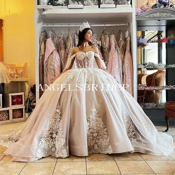Angelsbridep 2023 Горячие Пышные Платья Бальное Платье С Открытыми Плечами Аппликации Кружевной Корсет Vestidos De Quinceañera