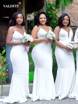 Длинные Белые Платья Подружек невесты в стиле Русалки 2022 года на Тонких бретельках для Чернокожих Девочек Vestido De Fiesta De Boda Robe Du Soiree