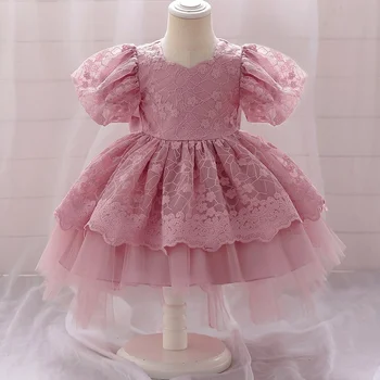 Новое платье принцессы с бантом для девочек, детское пышное платье с пузырчатыми рукавами, праздничное платье для девочек-цветочниц на один год