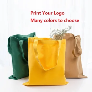 100 шт./лот, изготовленные на заказ сумки-тоут из 100% органического хлопка с вашим логотипом, много цветов на выбор