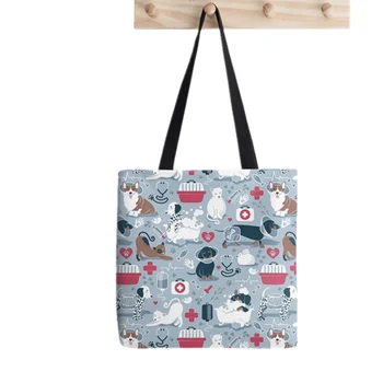 Сумка для покупок, Ветеринарная медицина, здоровая сумка с принтом, женская сумка для покупок в стиле Харадзюку, женская сумка для покупок на плечо, Женская холщовая сумка