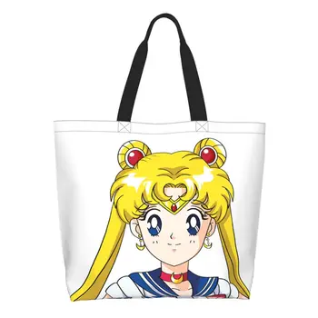 Японская Седзе Манга Sailor Grocery Tote Хозяйственная сумка Kawaii Аниме Moon Girl Холщовые сумки для покупок через плечо Сумка большой емкости