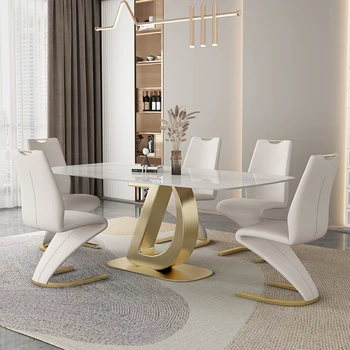 Обеденный кухонный стол и стул Для маленькой квартиры, современный минималистичный Легкий Роскошный обеденный стол высокого класса, приставной столик из нержавеющей стали