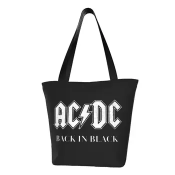 Пользовательские переменного тока DC вернулся в черный холст сумки женщин моющихся гастрономы рок-н-ролл группа сумка шоппер сумки