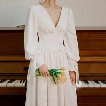 Новое платье Невесты Из Шифона с длинными Рукавами и V-образным вырезом, Модное Свадебное платье 2022 brautkleid a linie vestidos