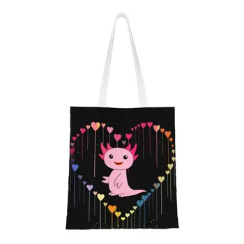Милый Аксолотль с принтом, забавный подарок, розовая мексиканская амбистома, сумки для покупок, многоразовая холщовая сумка для покупок через плечо