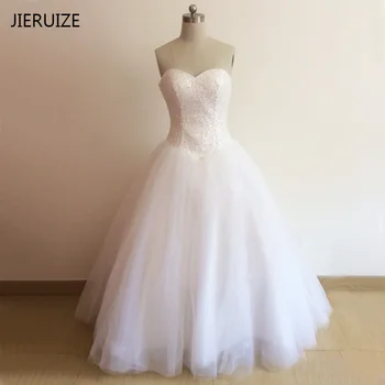 JIERUIZE Бальное платье с вышивкой в виде сердечка, расшитое бисером, Свадебные платья 2016, свадебные платья на шнуровке сзади, свадебный халатик