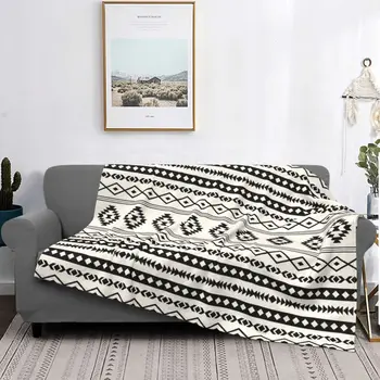 Богемно-ацтекское одеяло с черными и кремовыми мотивами, Фланелевое украшение, супер Теплые пледы для кровати, дивана, плюшевое тонкое одеяло