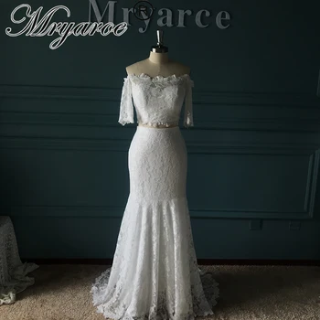 Mryarce, свадебное платье-двойка с открытыми плечами, укороченный топ, эластичное кружево, Длинные свадебные платья Русалки