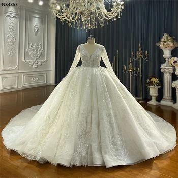 Свадебное платье с V-образным вырезом и длинными рукавами NS4353