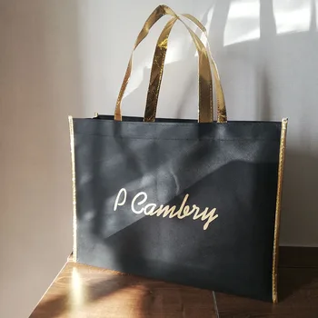 500 шт. / лот Черная складная хозяйственная сумка с вашим логотипом, напечатанная многоразовая сумка-тоут, изготовленная на заказ сумка для хранения на плече, нетканая сумка
