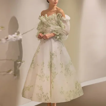 15357 # Зеленое свадебное платье с пышными рукавами и оборками, платье для вечеринки по случаю дня рождения, женское вечернее платье большого размера для выпускного вечера на лужайке