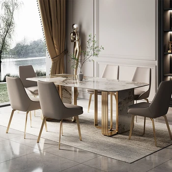Современный простой прямоугольный стол для переговоров Итальянский высококачественный стол из гладкого камня и стул комбинированная мебель на заказ оптом