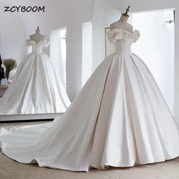 2023 Атласное бальное платье с открытыми плечами, свадебные платья 2023, простой вырез в виде сердечка, Классические платья невесты с застежкой-молнией сзади, Robe De Mariée