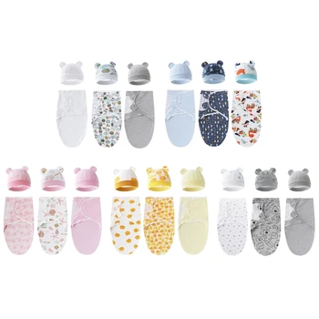 3 Комплекта Мягкого детского пеленального одеяла с мультяшным принтом для новорожденных, Спальный мешок для младенцев, Пеленальное одеяло со шляпой