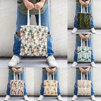 Квадратная ткань с жирафом и попугаем, полная печать, сменные сумки для дам, холщовые сумки, удобство покупок, эстетическая холщовая сумка