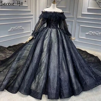 Черные роскошные свадебные платья с открытыми плечами, 2023, Высококачественные платья невесты с бриллиантовым бисером HA2372 На заказ