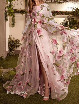 Ella 3D Цветочная вышивка Элегантные вечерние платья для длинных свадебных вечеринок Женское Элегантное Роскошное Шифоновое Милое Сексуальное платье