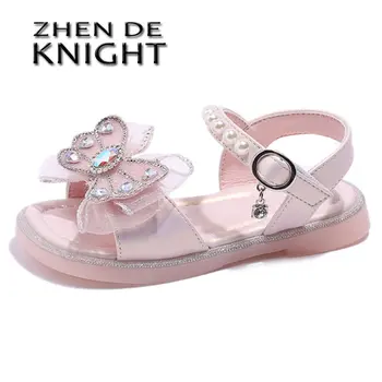 Сандалии для девочек Лето 2023, Новые модные сандалии принцессы с бантом для маленьких девочек, Мягкая подошва, детская пляжная обувь