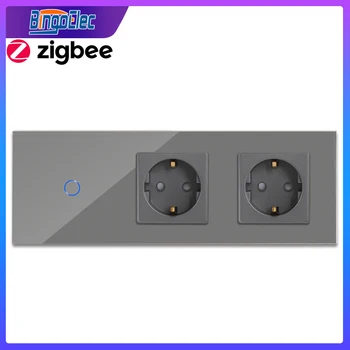 Умный выключатель Bingoelec ZigBee Switch 1gang 2gang с двойной розеткой EU Настенная розетка Стеклянная панель Управление приложением Google Alexa Tuya