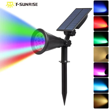 Солнечный прожектор T-SUN 7 LED с автоматической сменой цвета, наружное освещение, Охранный ландшафтный светильник на солнечных батареях для наружного сада