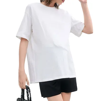 Летняя однотонная повседневная футболка для беременных с коротким рукавом, топ для грудного вскармливания, свободная одежда для беременных