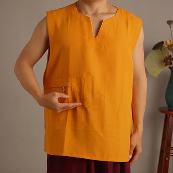 Одежда монаха-ламы, летняя тонкая дышащая рубашка с коротким рукавом, одежда тибетского монаха, шелковый жилет монаха тибетского буддизма