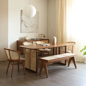 Небольшой бытовой блок в скандинавском стиле, сочетание обеденного стола и стула из ротанга с тихим ветром, минималистичный обеденный стол küchenmöbel