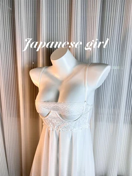 Японская девушка, чистая белая сетчатая сексуальная кружевная ночная рубашка на подтяжках, размер 80-125 фунтов, один размер белого (бесплатный ремешок для маски для глаз)