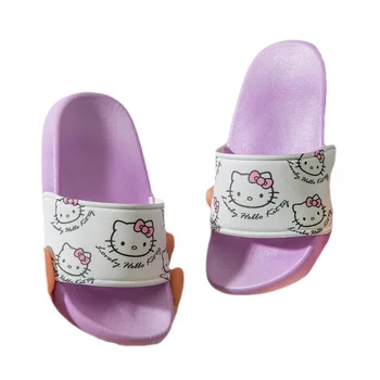 Летние тапочки Hello Kitty для девочек, детские домашние нескользящие сандалии для родителей и детей с мягкой подошвой, верхняя одежда, милые сандалии для девочек
