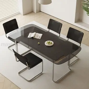 Современные минималистичные Столы Прямоугольный стол из закаленного стекла Кухонные столы из нержавеющей стали Круглая мебель для столовой meuble gy50cz